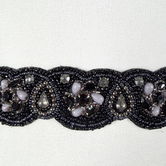 Stunning Special Occasion Statement Waist Belt Black Blue Beaded Stretch Size S main image 8